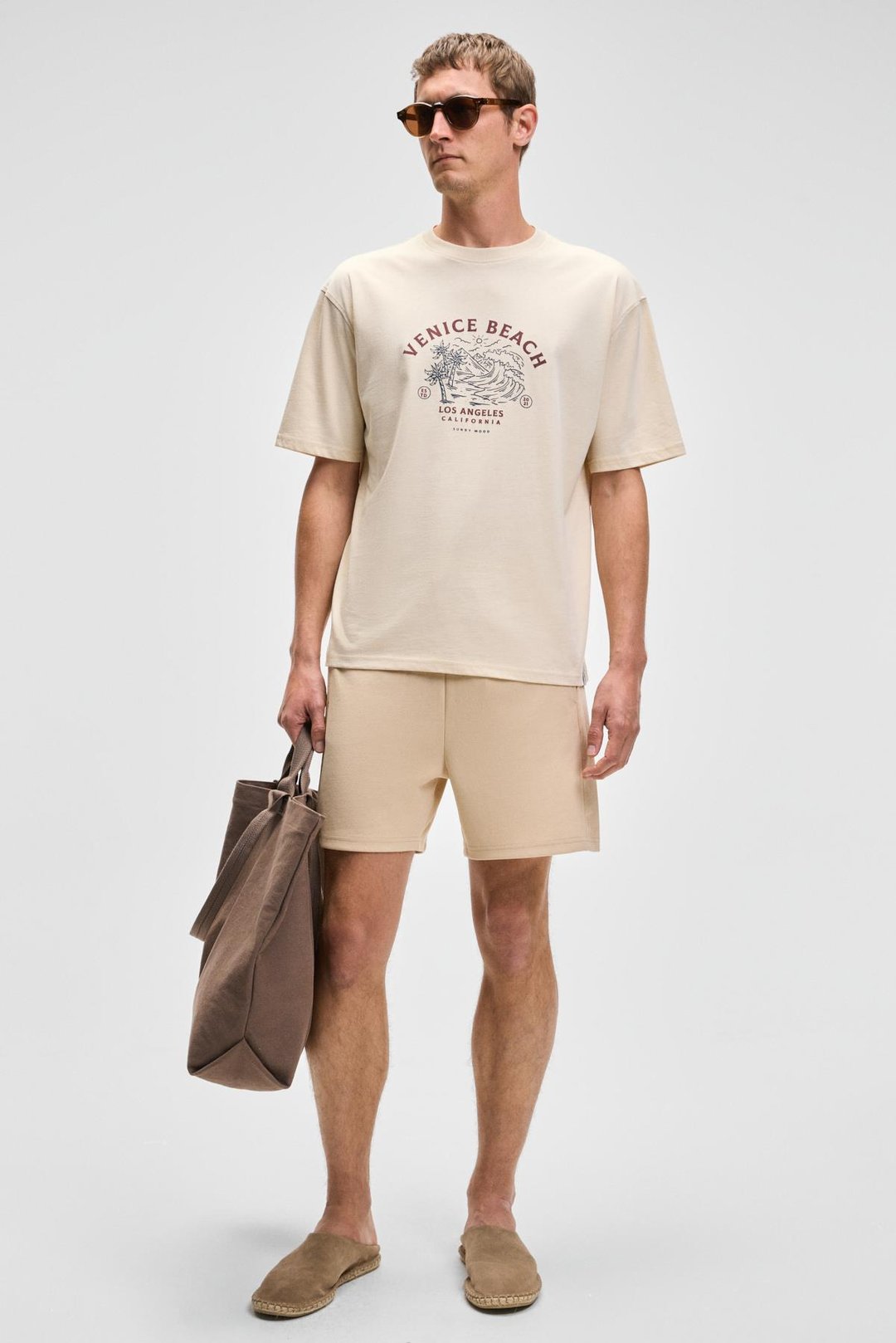 PROVENCE Erkek Bisiklet Yaka %100 Organik Pamuklu Regular Fit Açık Bej T-Shirt