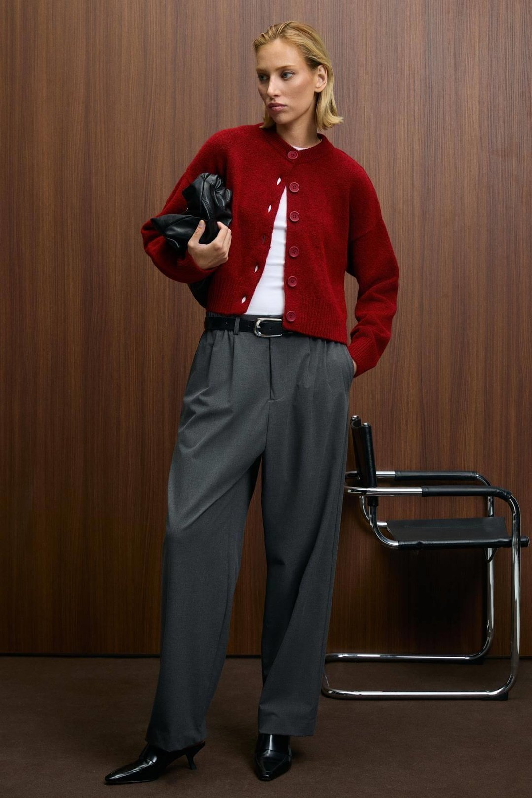 PUREZA Kadın Yuvarlak Yakalı Uzun Kollu Düğmeli Yumuşak Dokulu Regular Fit Triko Kırmızı Kazak