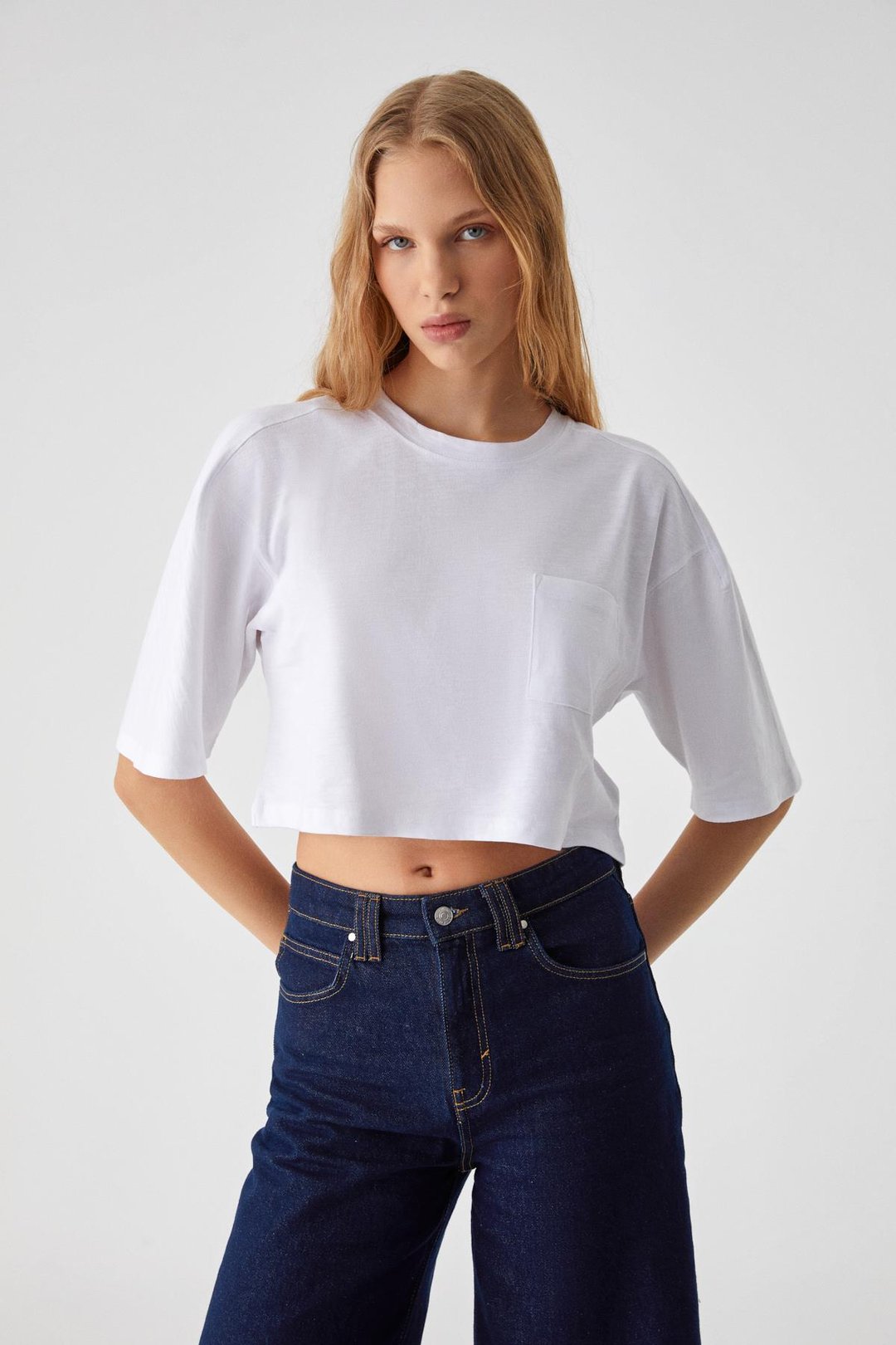 QEFKOP Kadın %100 Pamuk Bisiklet Yaka Oversize Beyaz T-Shirt