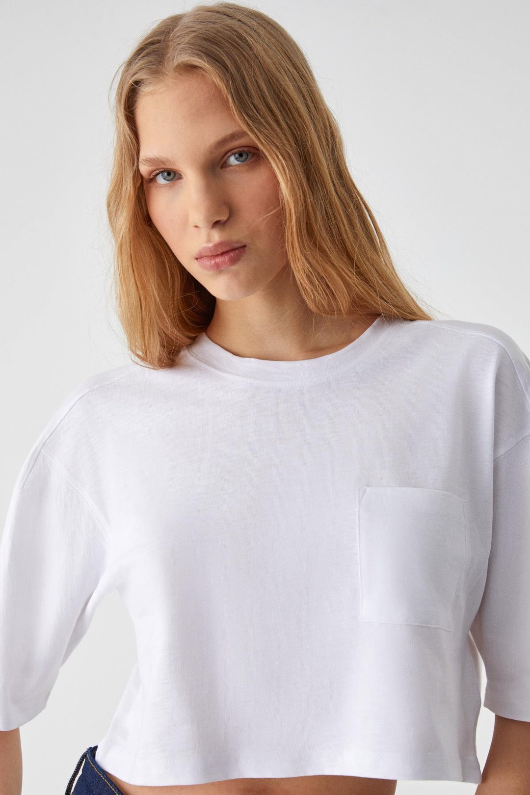 QEFKOP Kadın %100 Pamuk Bisiklet Yaka Oversize Beyaz T-Shirt