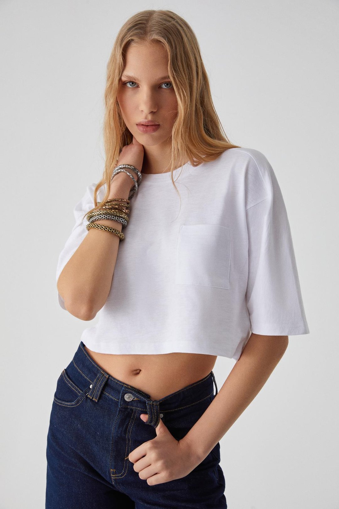 QEFKOP Kadın %100 Pamuk Bisiklet Yaka Oversize Beyaz T-Shirt