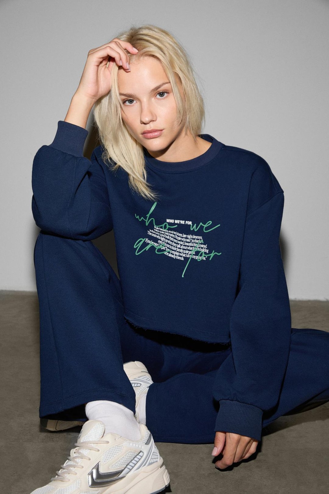 QERKS Kadın Baskı Detaylı Oversize Lacivert Sweatshirt