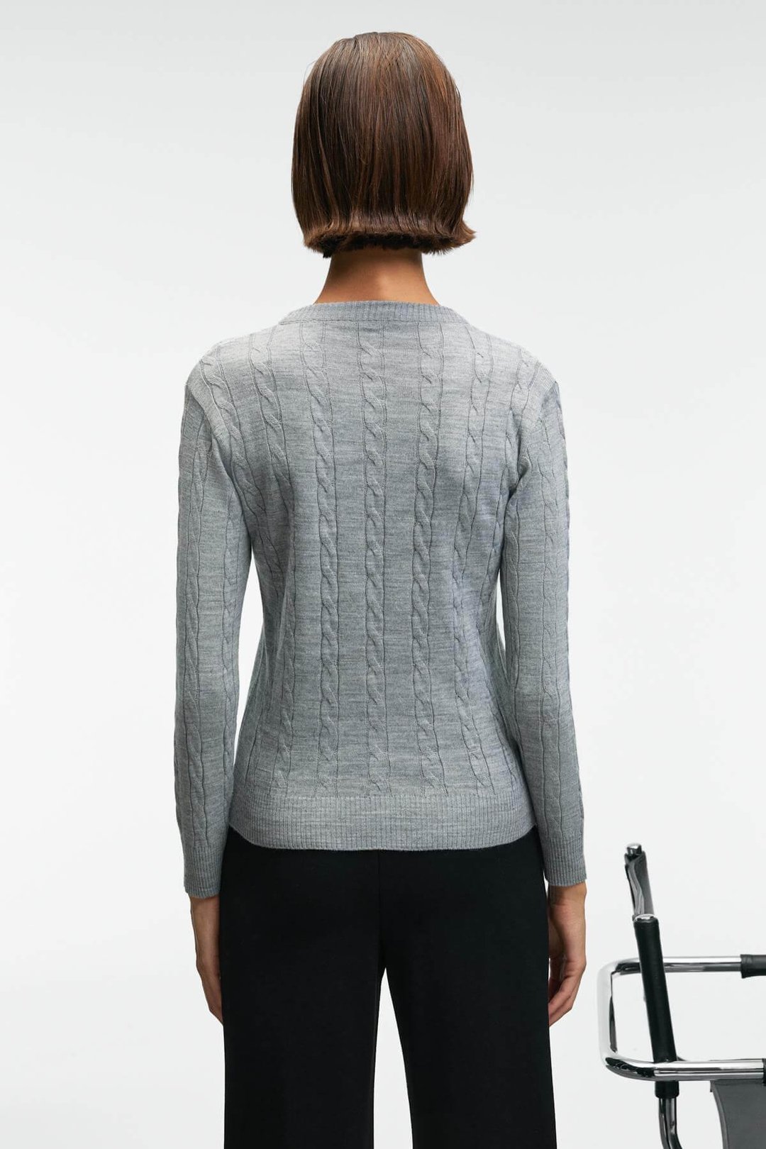 QUERIDA Kadın Yuvarlak Yaka Saç Örgülü Regular Fit Triko Grimelanj Kazak