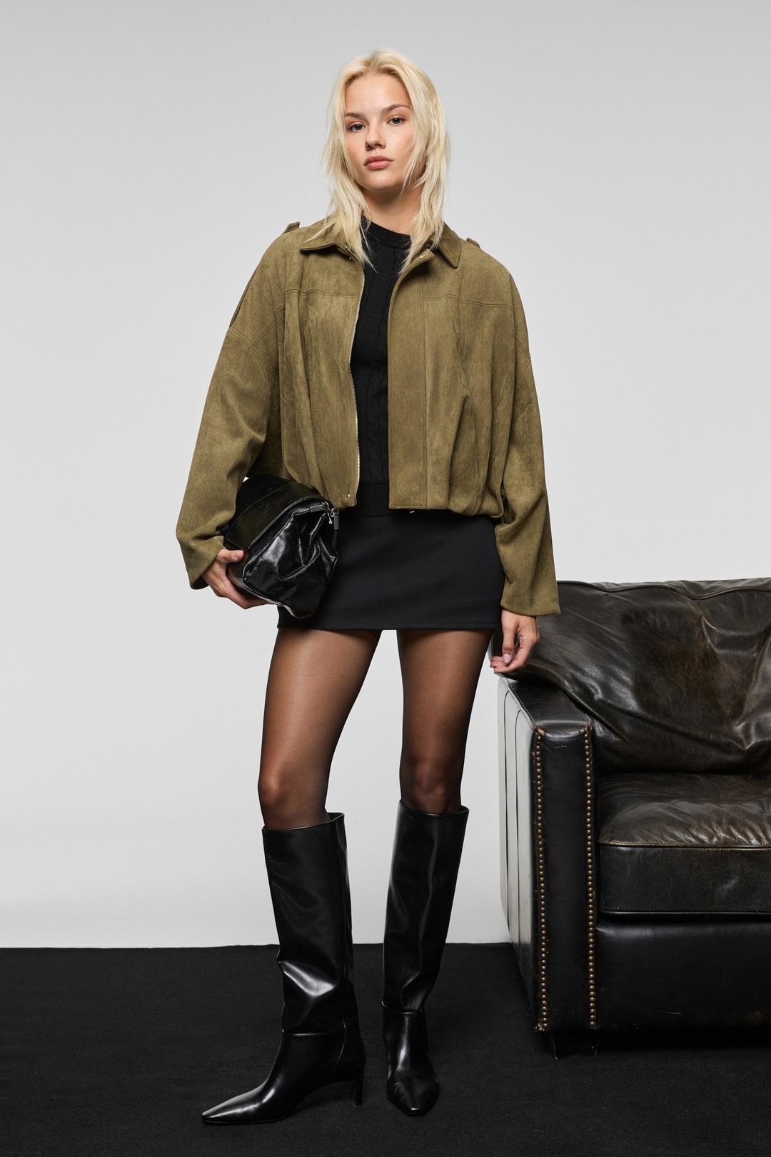 QUERIDA Kadın Yuvarlak Yaka Saç Örgülü Regular Fit Triko Siyah Kazak