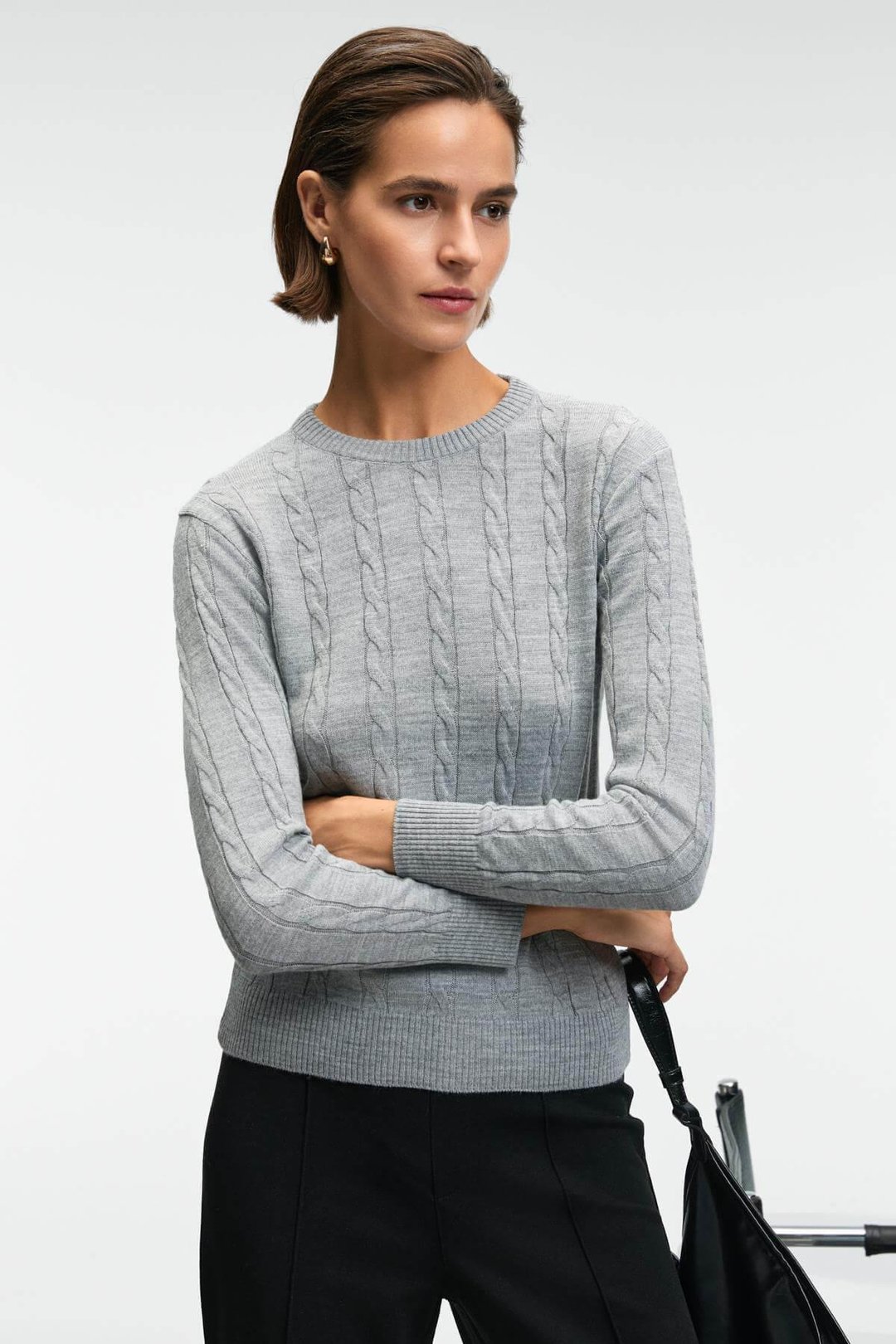 QUERIDA Kadın Yuvarlak Yaka Saç Örgülü Regular Fit Triko Grimelanj Kazak
