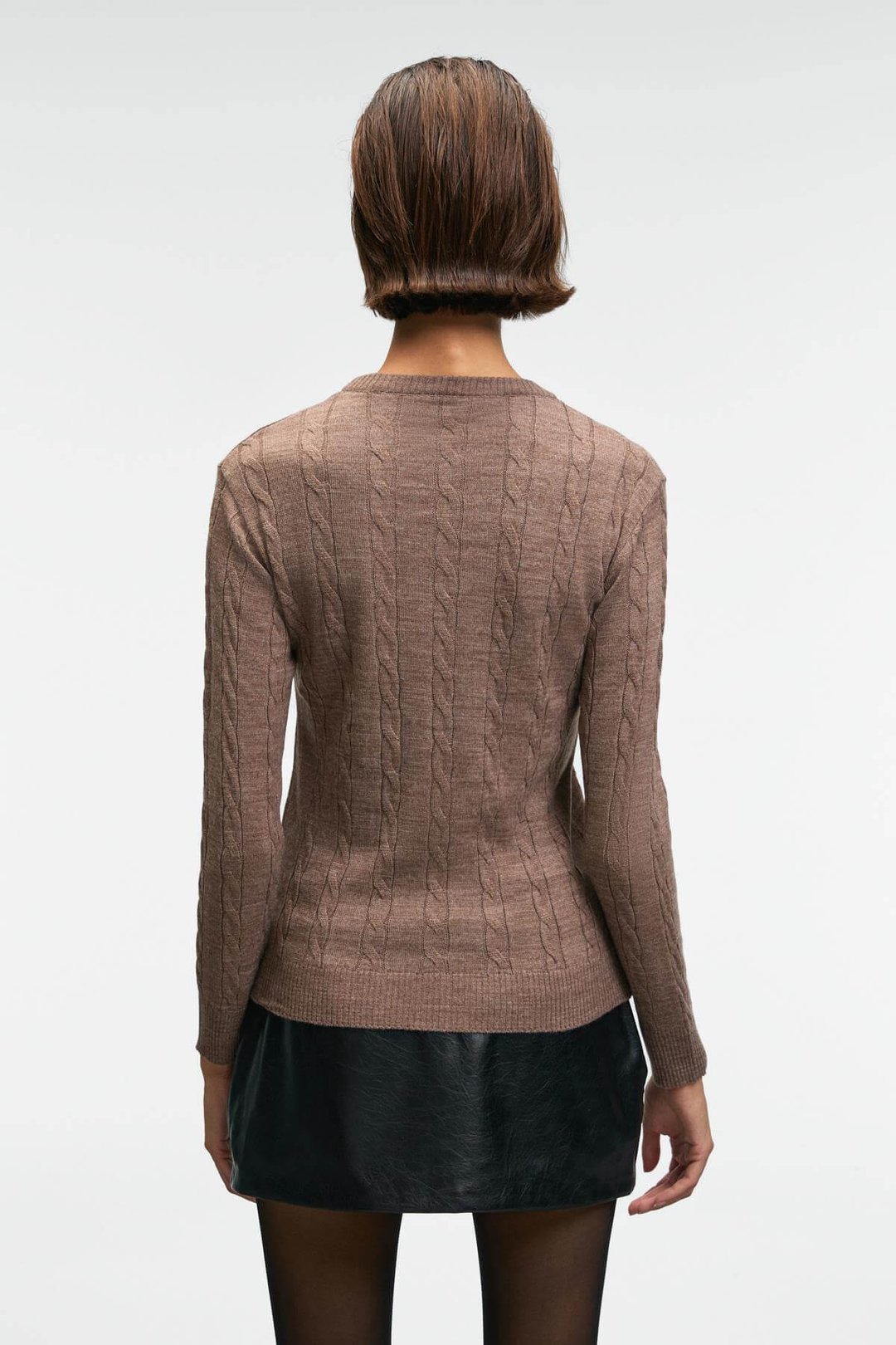 QUERIDA Kadın Yuvarlak Yaka Saç Örgülü Regular Fit Triko Kahverengi Kazak