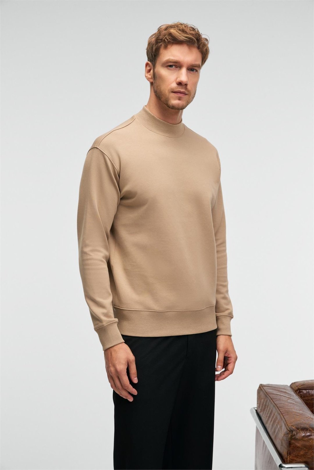 QUILLA Erkek Yarım Balıkçı Basic Bej Sweatshirt