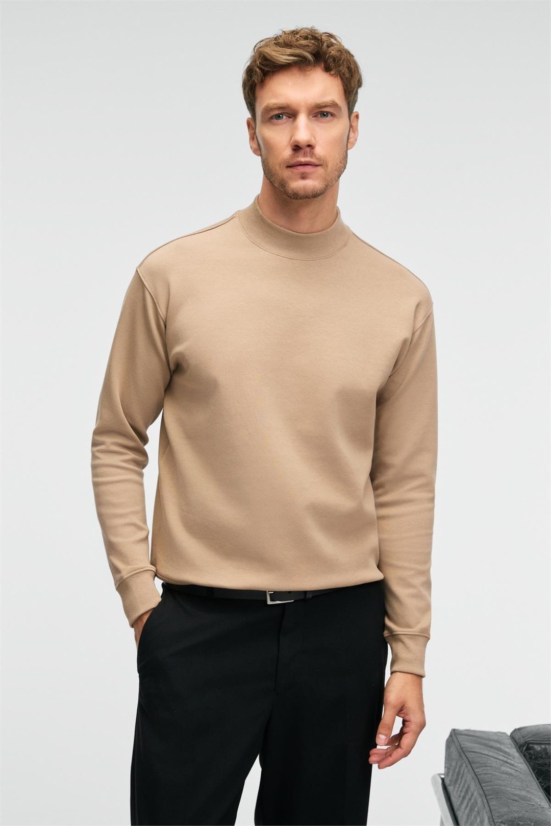 QUILLA Erkek Yarım Balıkçı Basic Bej Sweatshirt