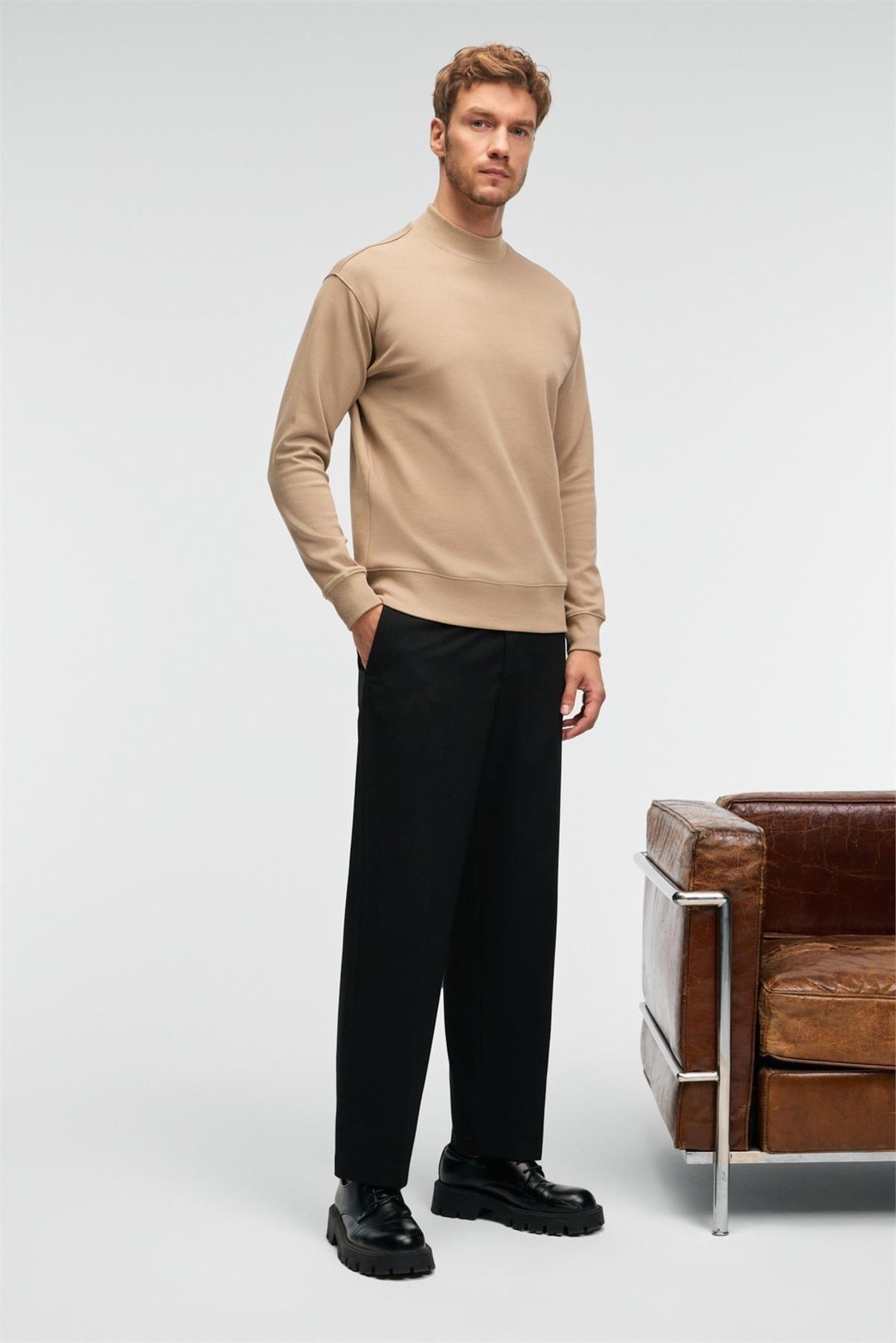 QUILLA Erkek Yarım Balıkçı Basic Bej Sweatshirt