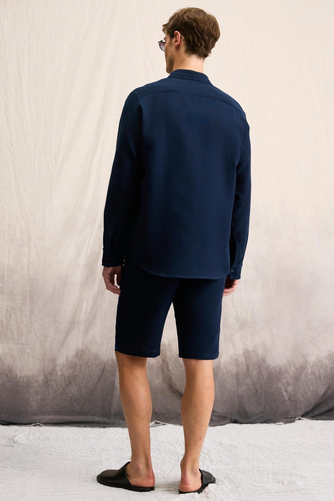 RAIMO Erkek %100 Pamuklu Manşetli Uzun Kol Comfort Fit Lacivert Gömlek