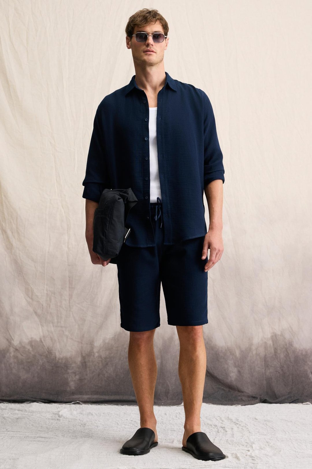 RAIMO Erkek %100 Pamuklu Manşetli Uzun Kol Comfort Fit Lacivert Gömlek