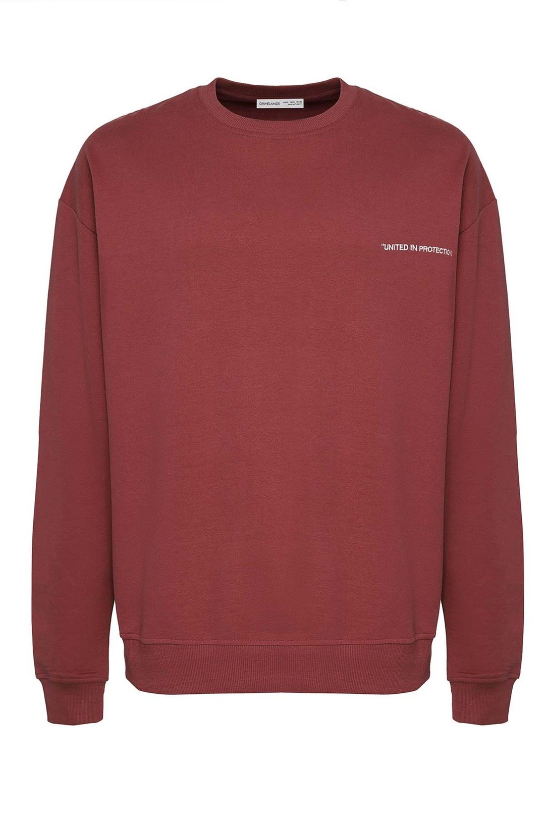 Raırok Erkek İçi Polarlı Comfort Bej Oversize Nakışlı Bordo Sweatshirt