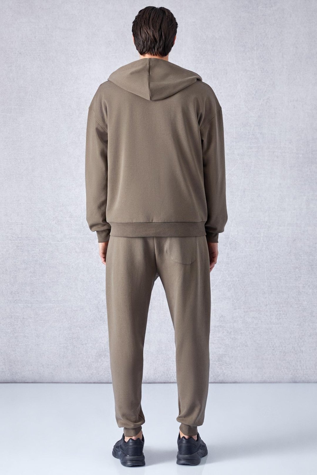 RALF Erkek Kapüşonlu Uzun Kol Baskı Detaylı Fermuarlı Oversize Koyu Kahverengi Ceket