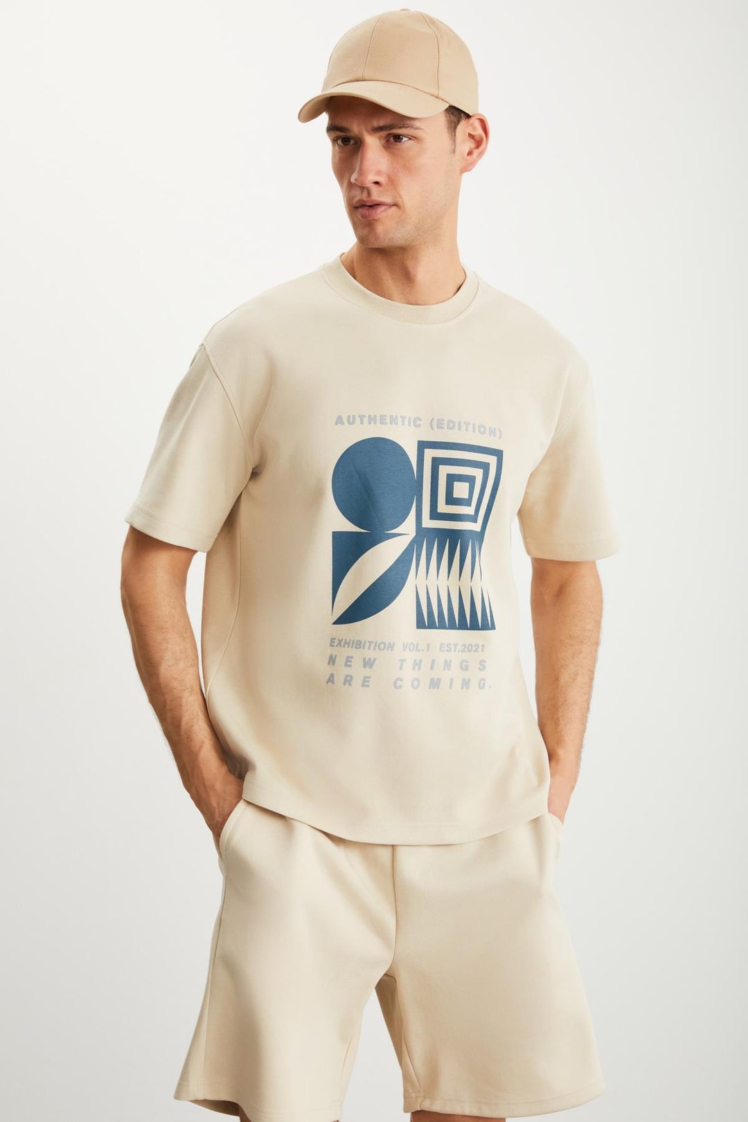 RAMADAN  Regular Bej Tekli T-Shirt