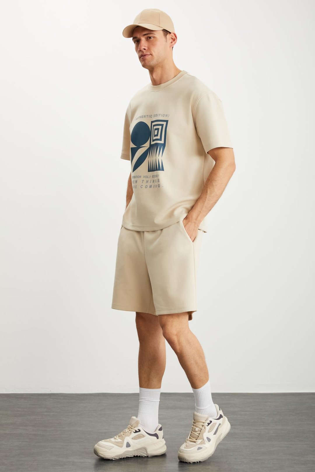 RAMADAN  Regular Bej Tekli T-Shirt