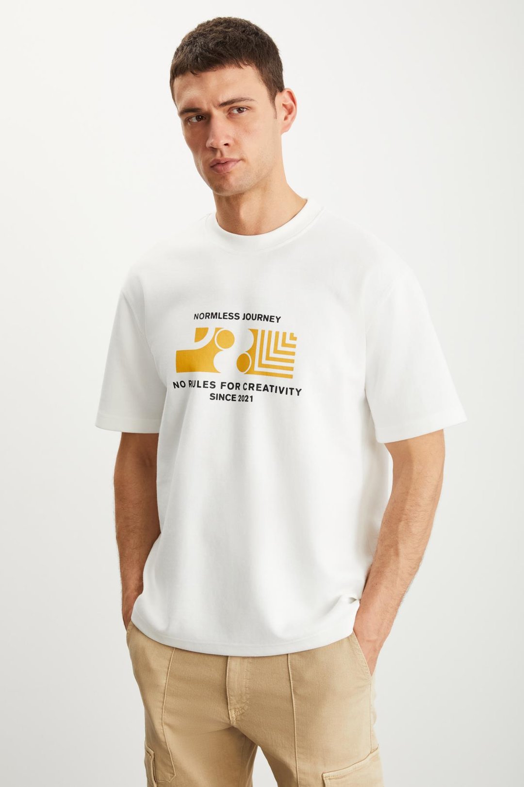 RAMADAN  Regular Ekru Tekli T-Shirt