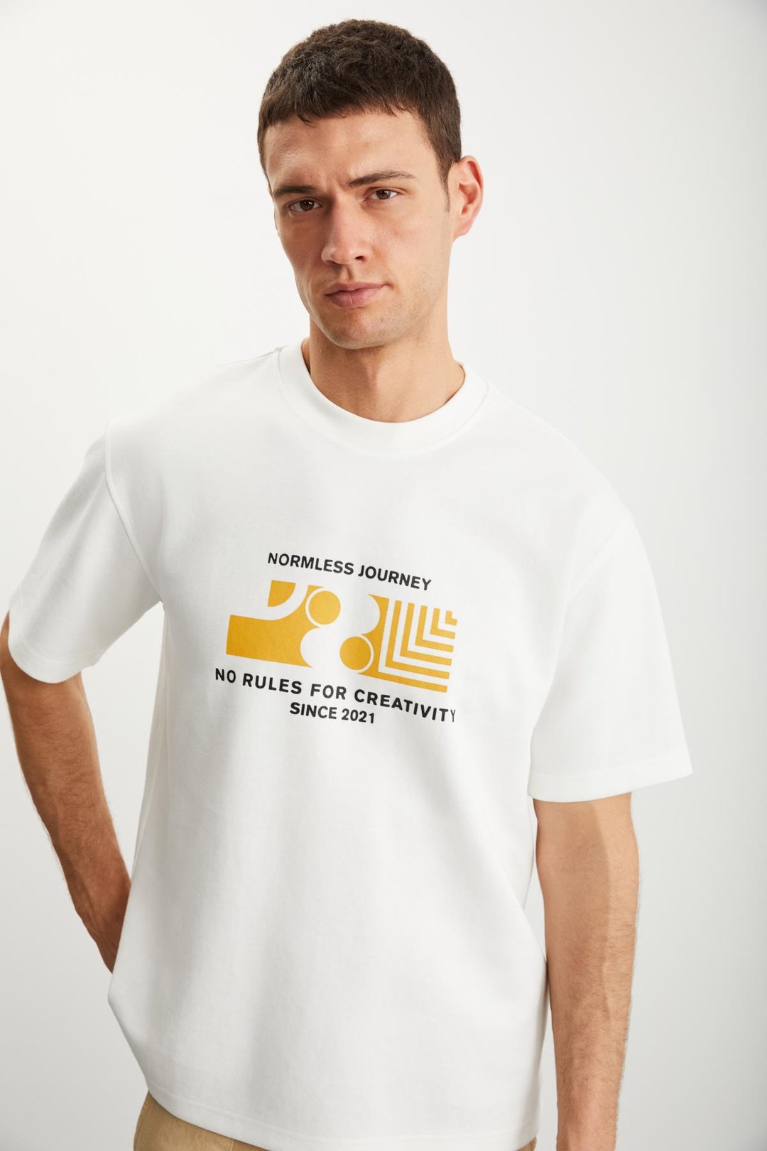 RAMADAN  Regular Ekru Tekli T-Shirt