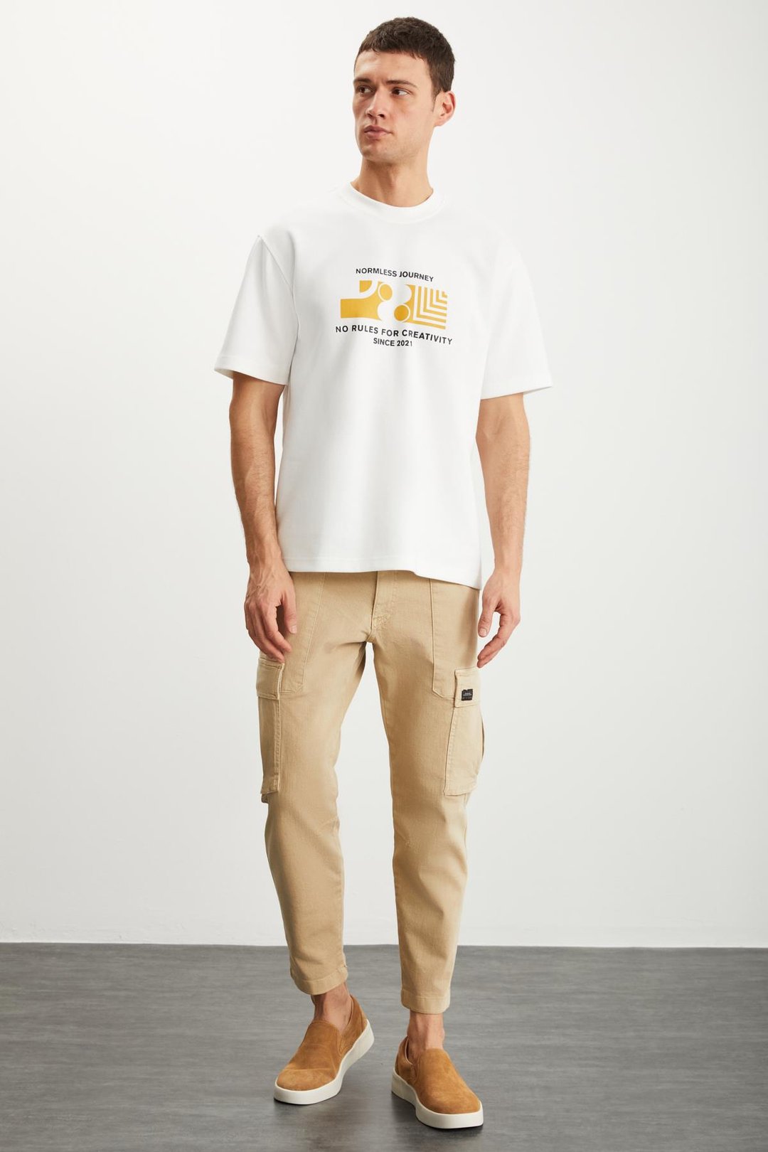 RAMADAN  Regular Ekru Tekli T-Shirt