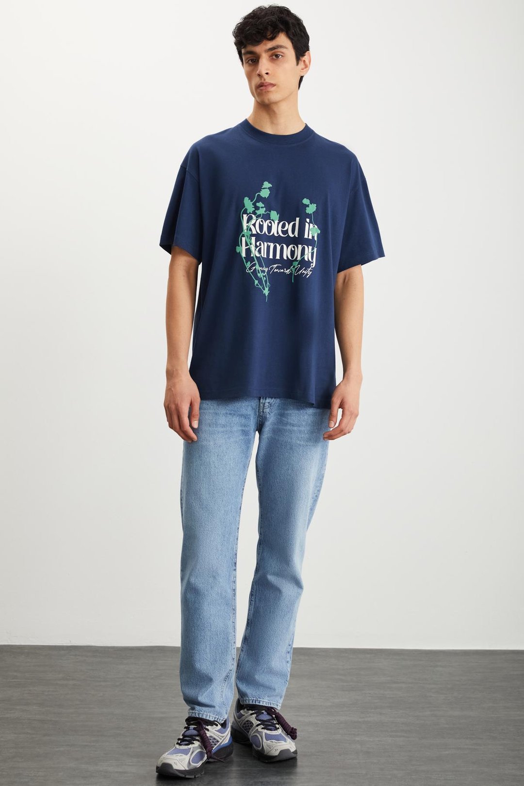 RAMADAN  Regular Lacivert Tekli T-Shirt