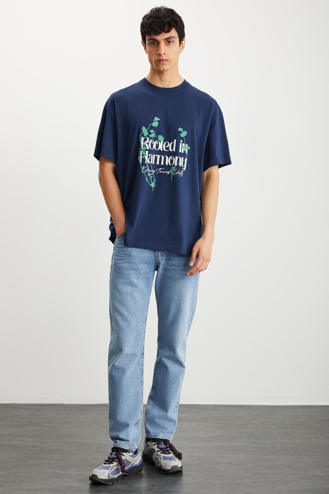 RAMADAN  Regular Lacivert Tekli T-Shirt