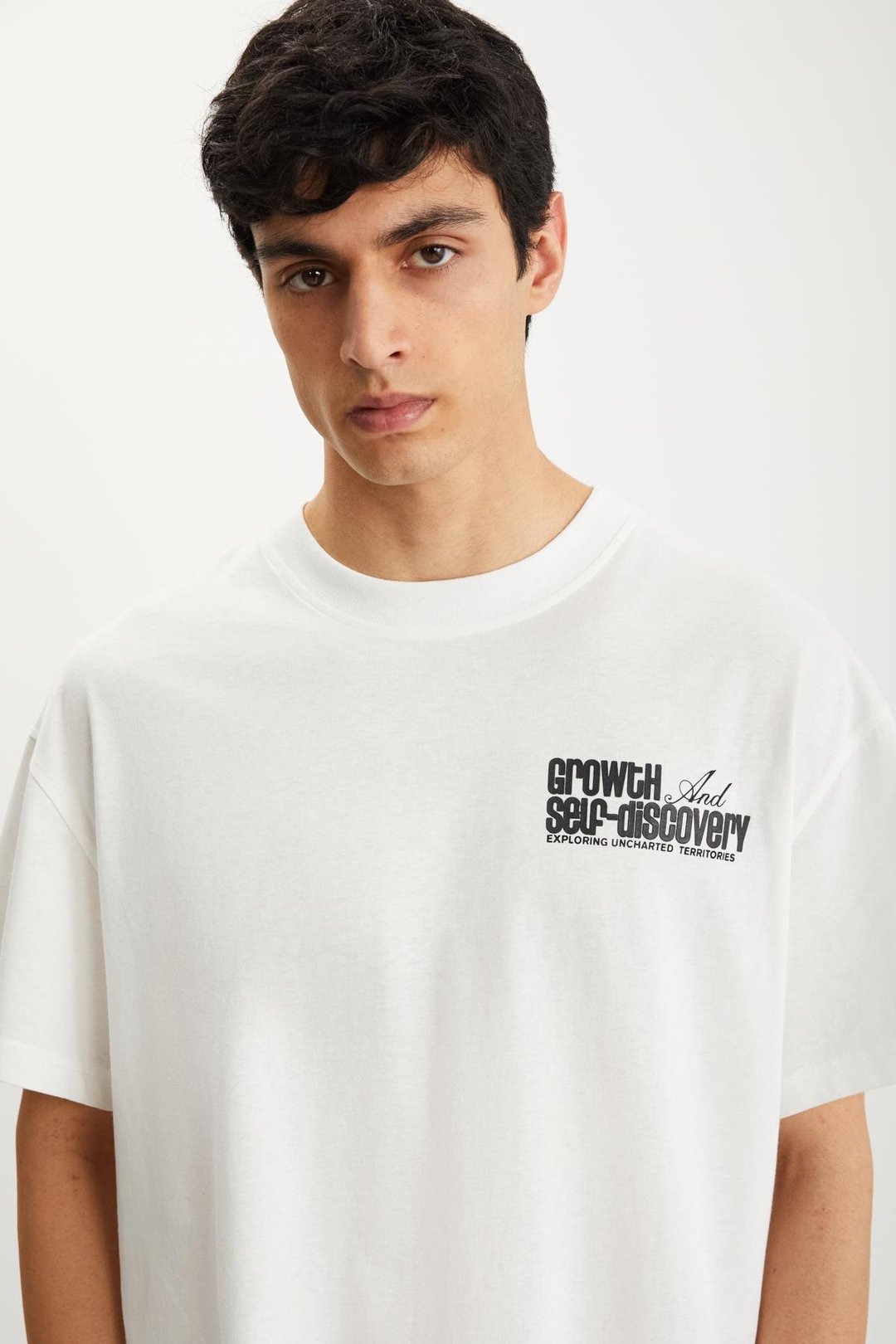 RAMADANP010 Erkek %100Pamuk Bisiklet Yaka Baskılı Ekru T-Shirt