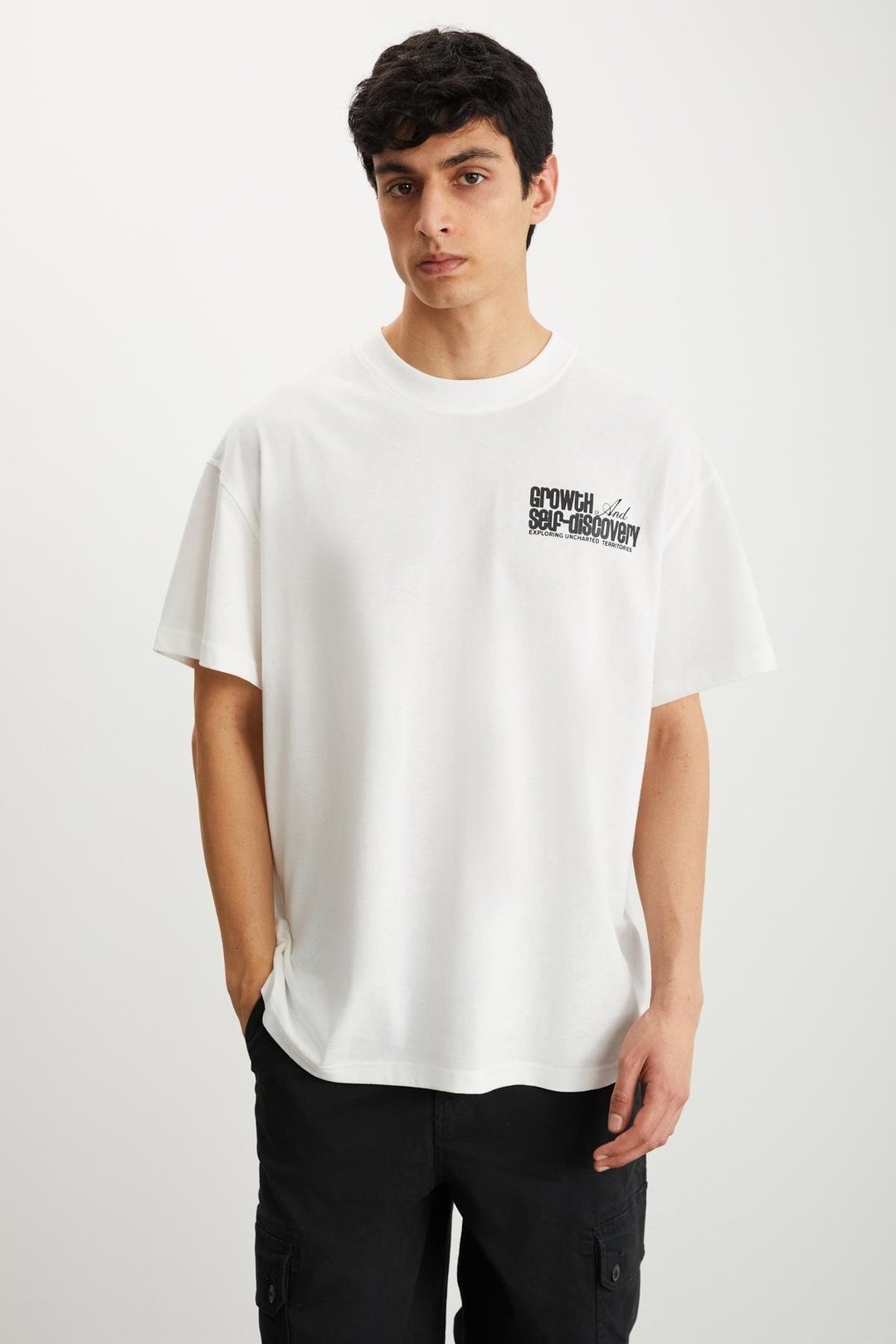 RAMADANP010 Erkek %100Pamuk Bisiklet Yaka Baskılı Ekru T-Shirt