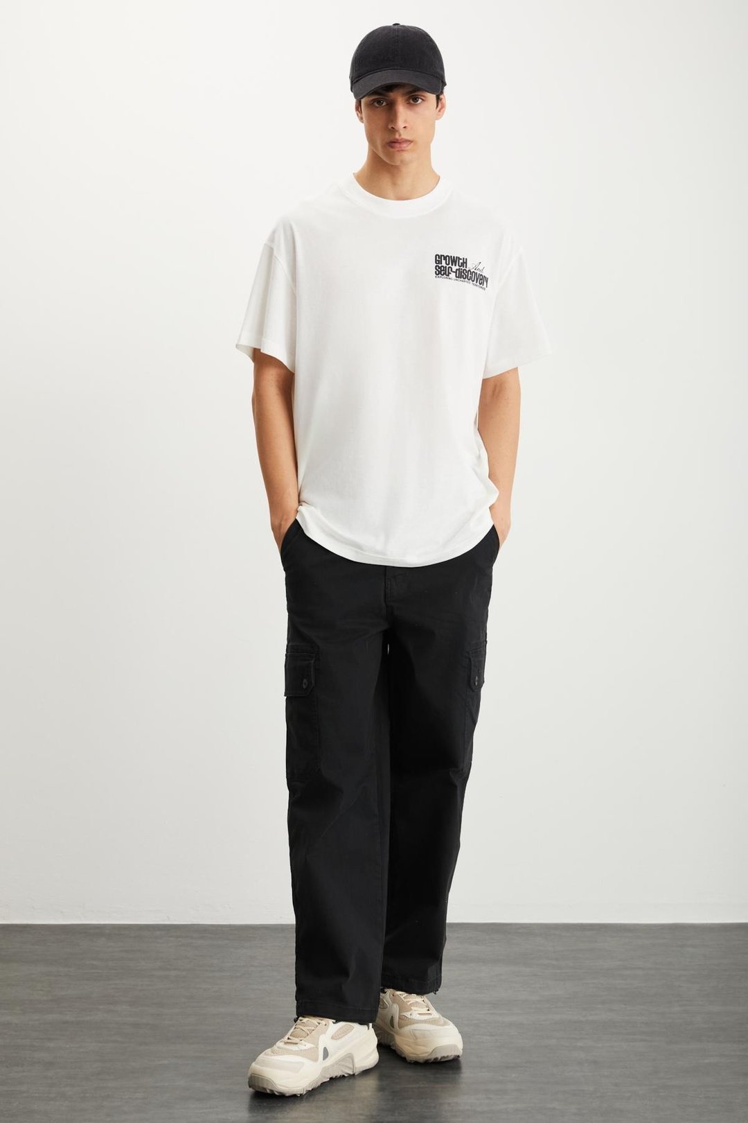 RAMADANP010 Erkek %100Pamuk Bisiklet Yaka Baskılı Ekru T-Shirt