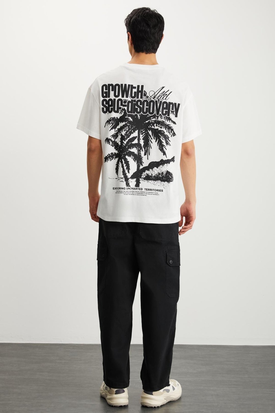 RAMADANP010 Erkek %100Pamuk Bisiklet Yaka Baskılı Ekru T-Shirt