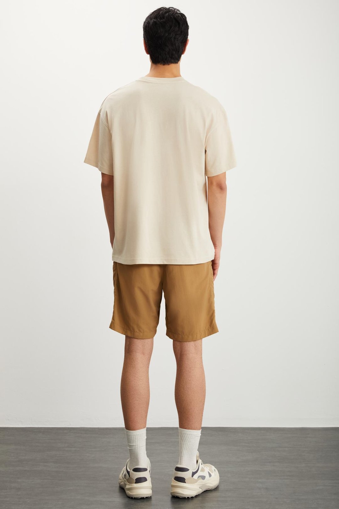 RAMADANP017 Erkek %100Pamuk Bisiklet Yaka Baskılı Bej T-Shirt