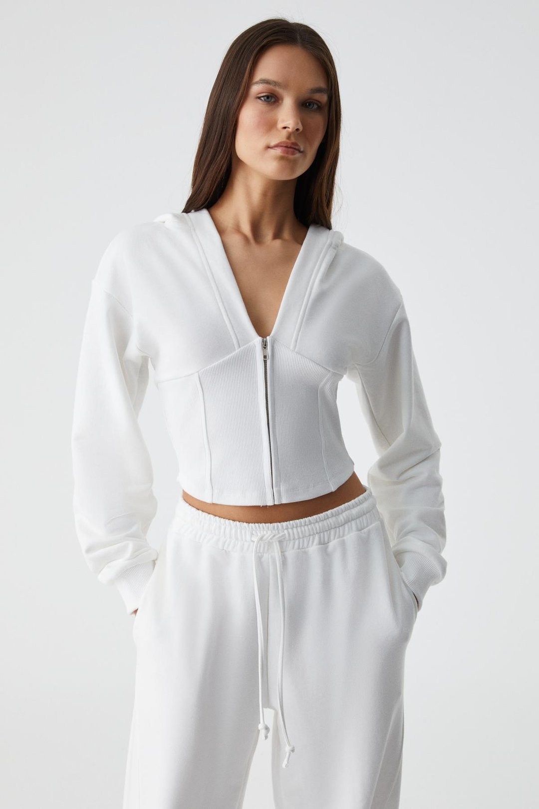 RANMUS Kadın Fermuarlı Uzun Kol Regular Ekru Sweatshirt