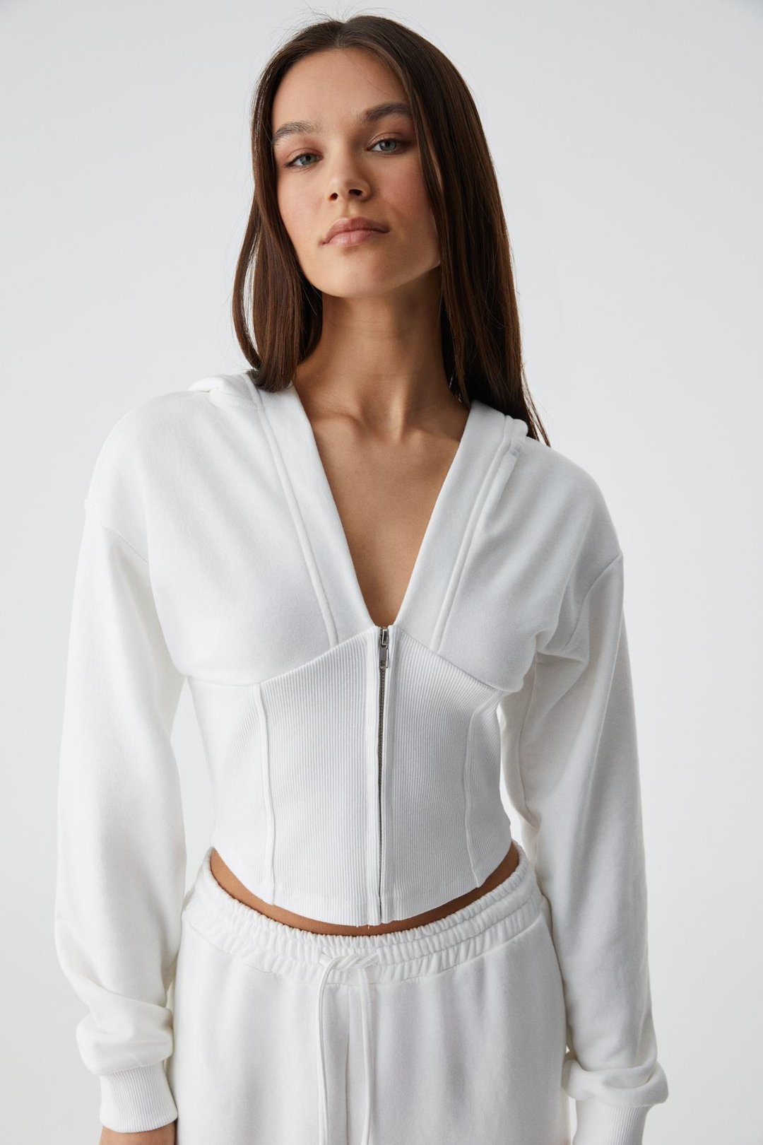 RANMUS Kadın Fermuarlı Uzun Kol Regular Ekru Sweatshirt