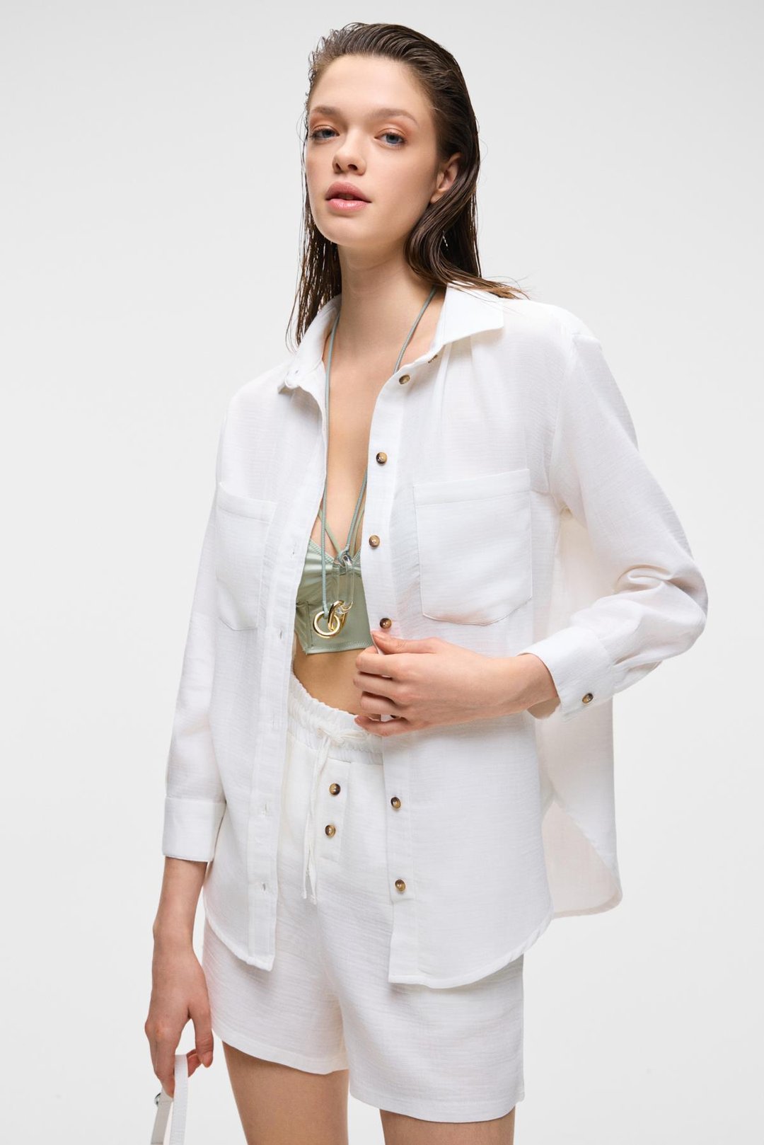 REA Kadın %100 Pamuk Rahat Kesim Regular Fit Ekru Gömlek