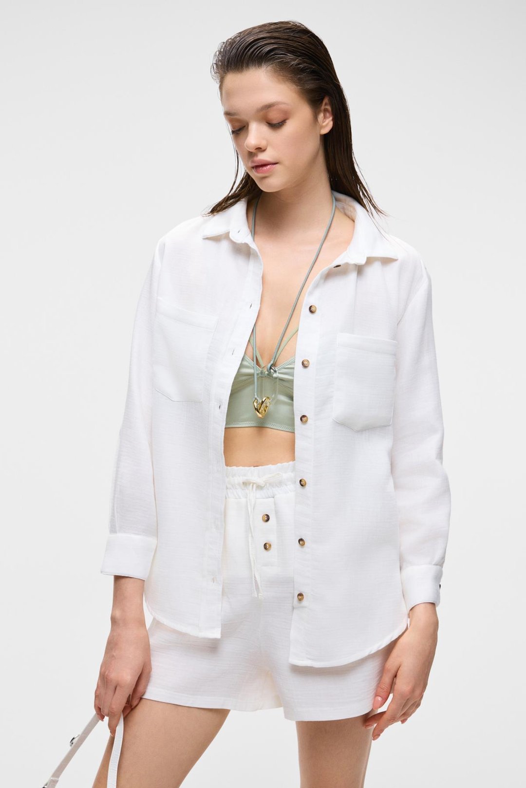 REA Kadın %100 Pamuk Rahat Kesim Regular Fit Ekru Gömlek