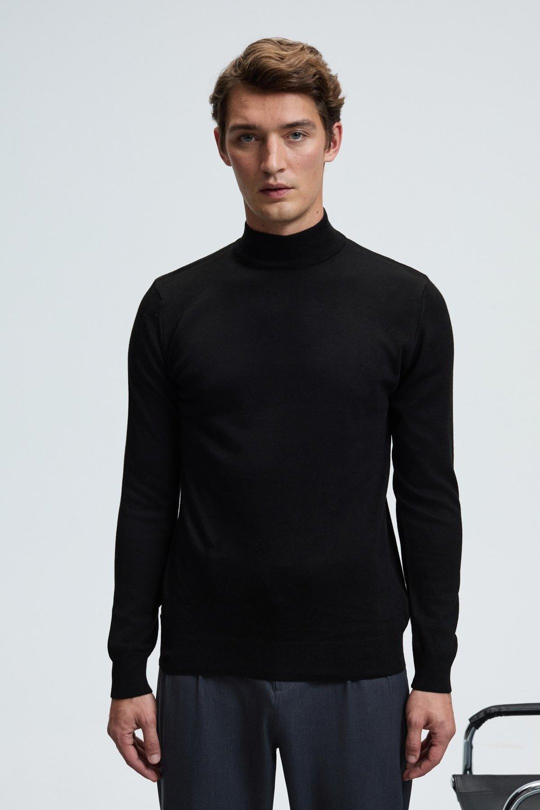 REBEL Erkek Yarım Balıkçı Yaka Basic Regular Fit Triko Siyah Kazak