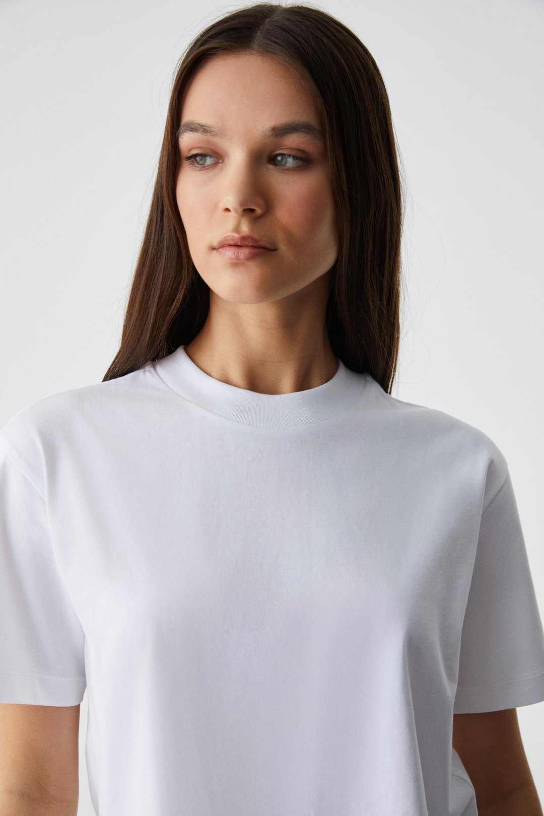 REMSOS Kadın Oversize Bisiklet Yaka Kısa Kol Beyaz T-Shirt