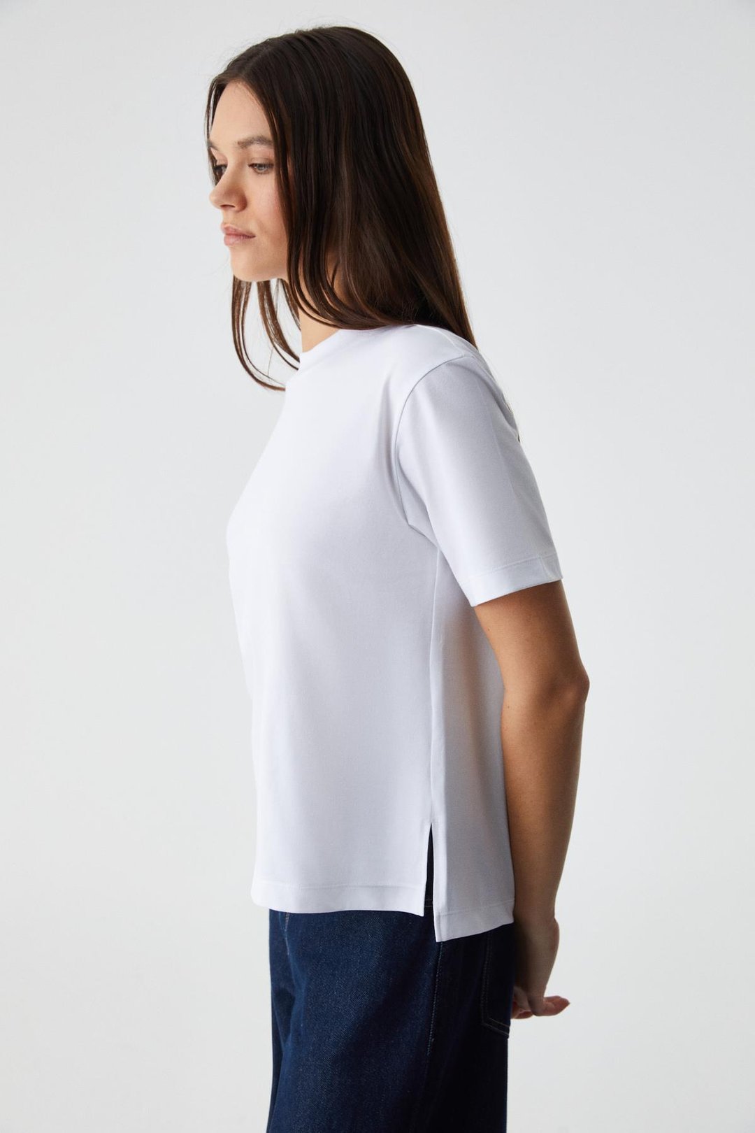 REMSOS Kadın Oversize Bisiklet Yaka Kısa Kol Beyaz T-Shirt