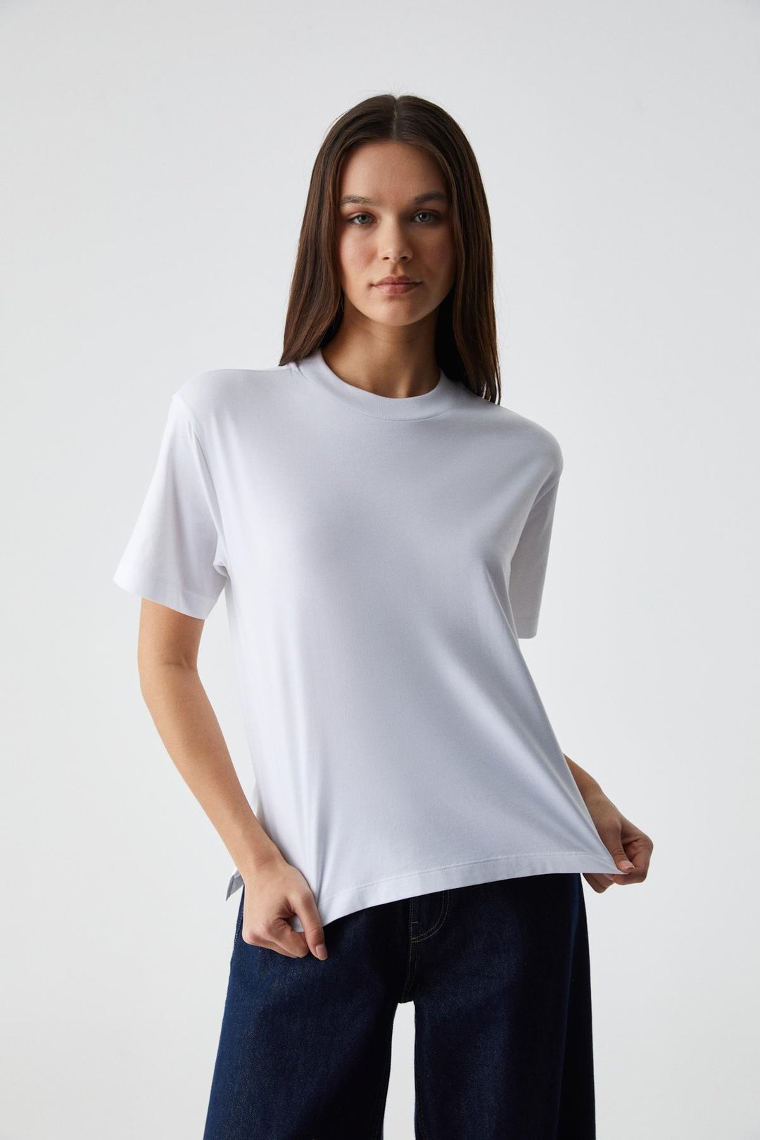 REMSOS Kadın Oversize Bisiklet Yaka Kısa Kol Beyaz T-Shirt