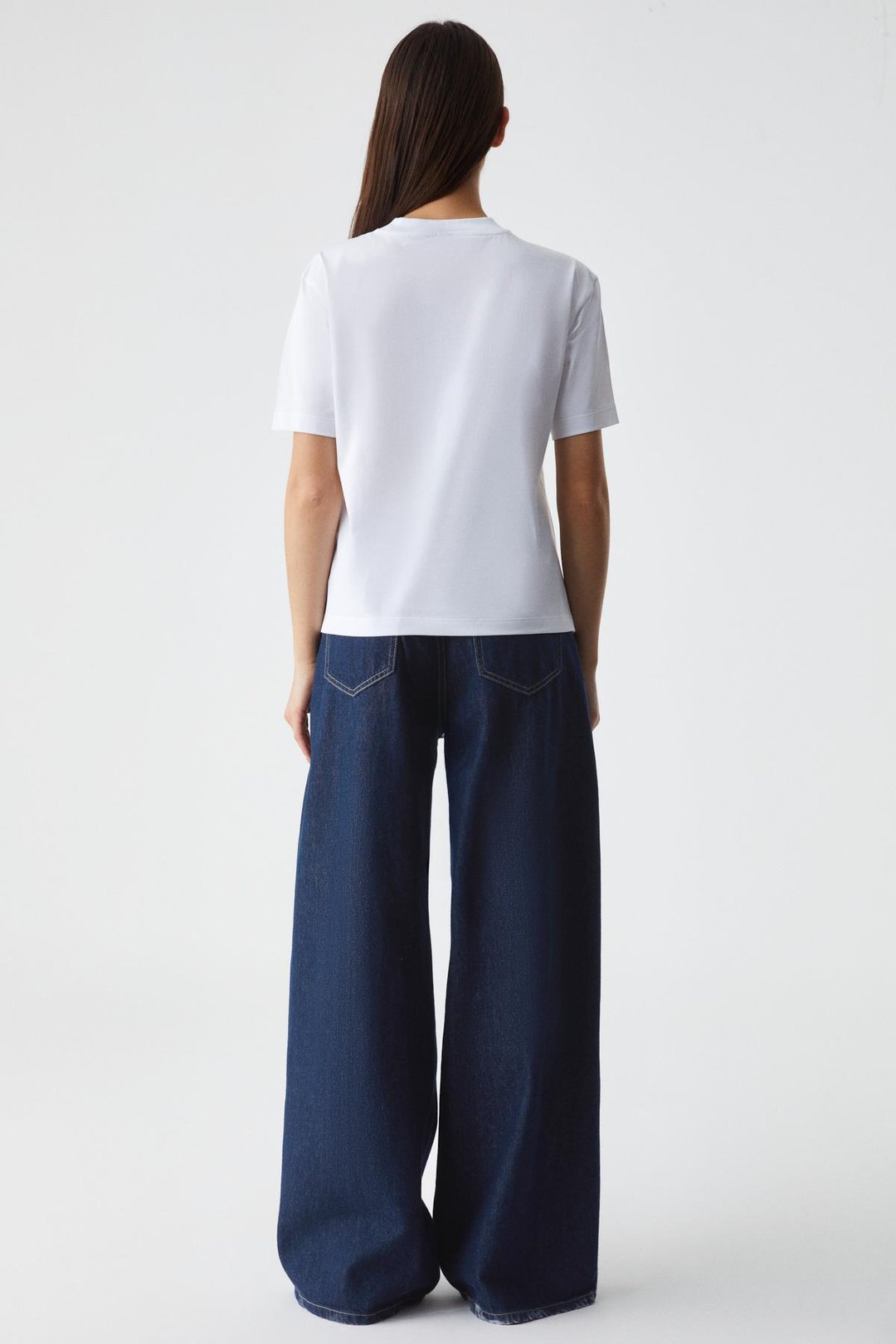 REMSOS Kadın Oversize Bisiklet Yaka Kısa Kol Beyaz T-Shirt