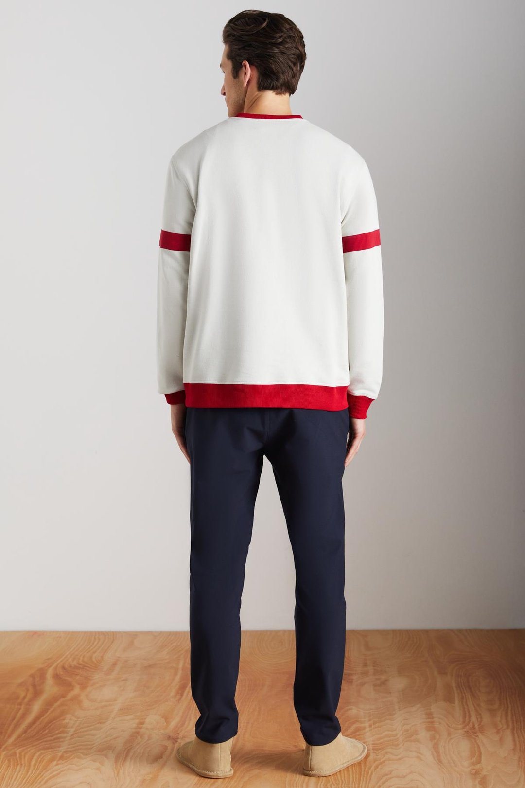 REYNON Erkek V Yakalı Önü Baskılı Taş Rengi Sweatshirt