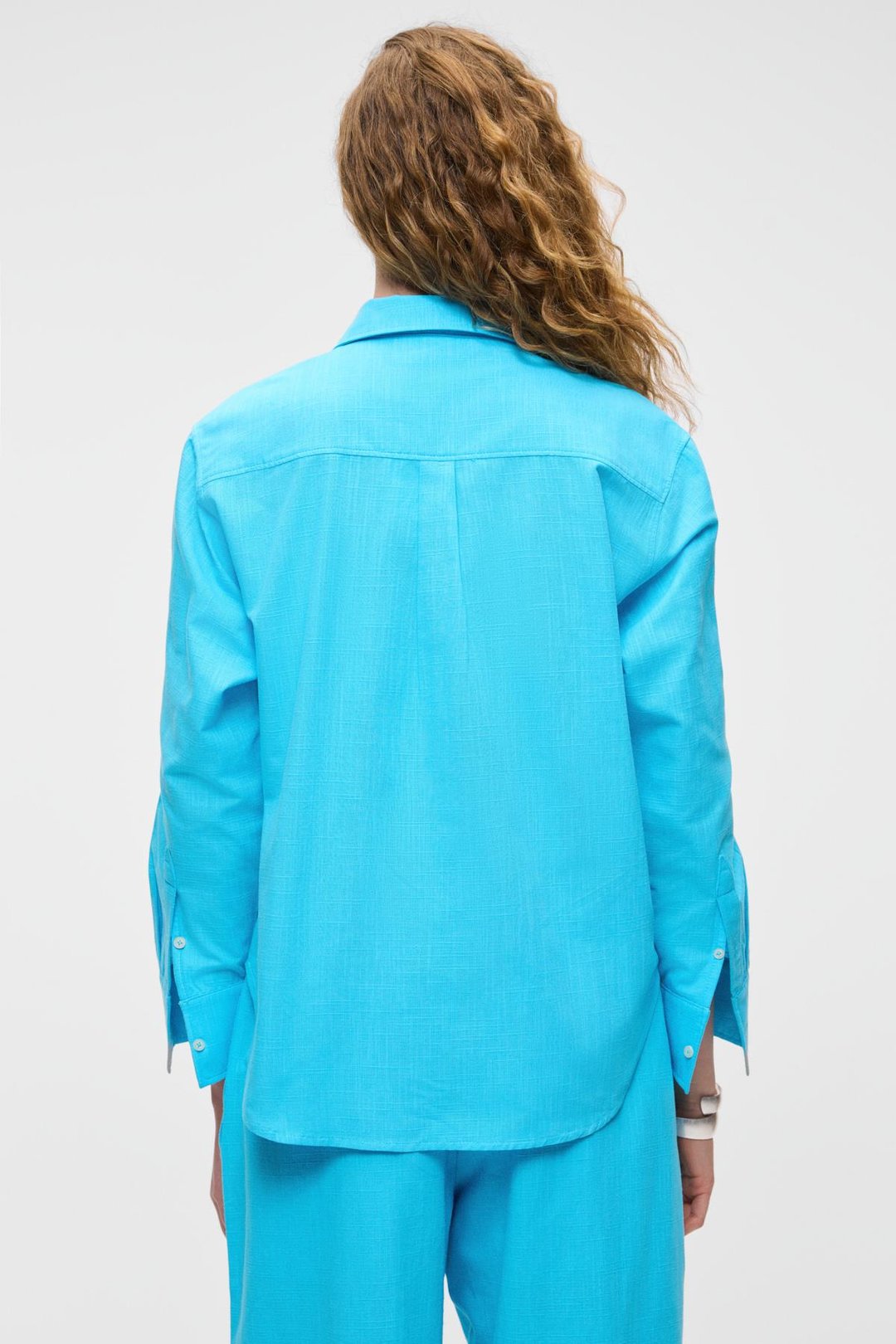 RIGO Kadın Gömlek Yaka Uzun Kol Regular Uzun İnce Mavi Gömlek