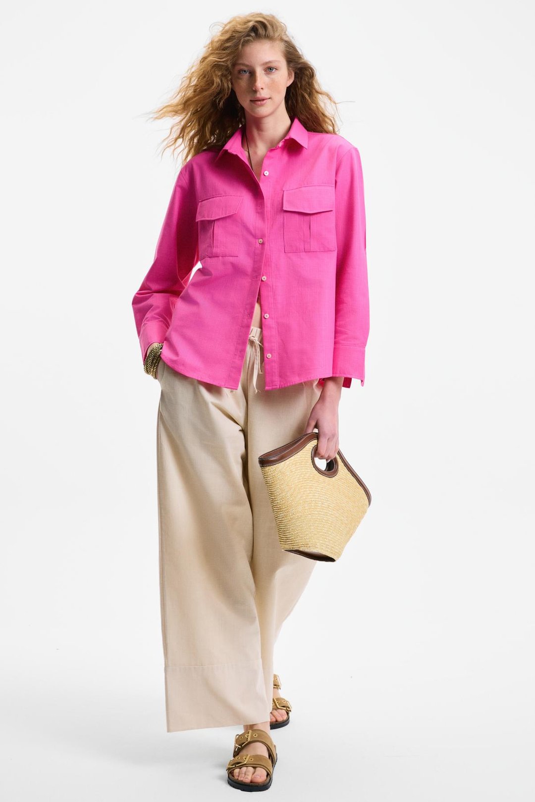 RIGO Kadın Gömlek Yaka Uzun Kol Regular Uzun İnce Fuşya Gömlek