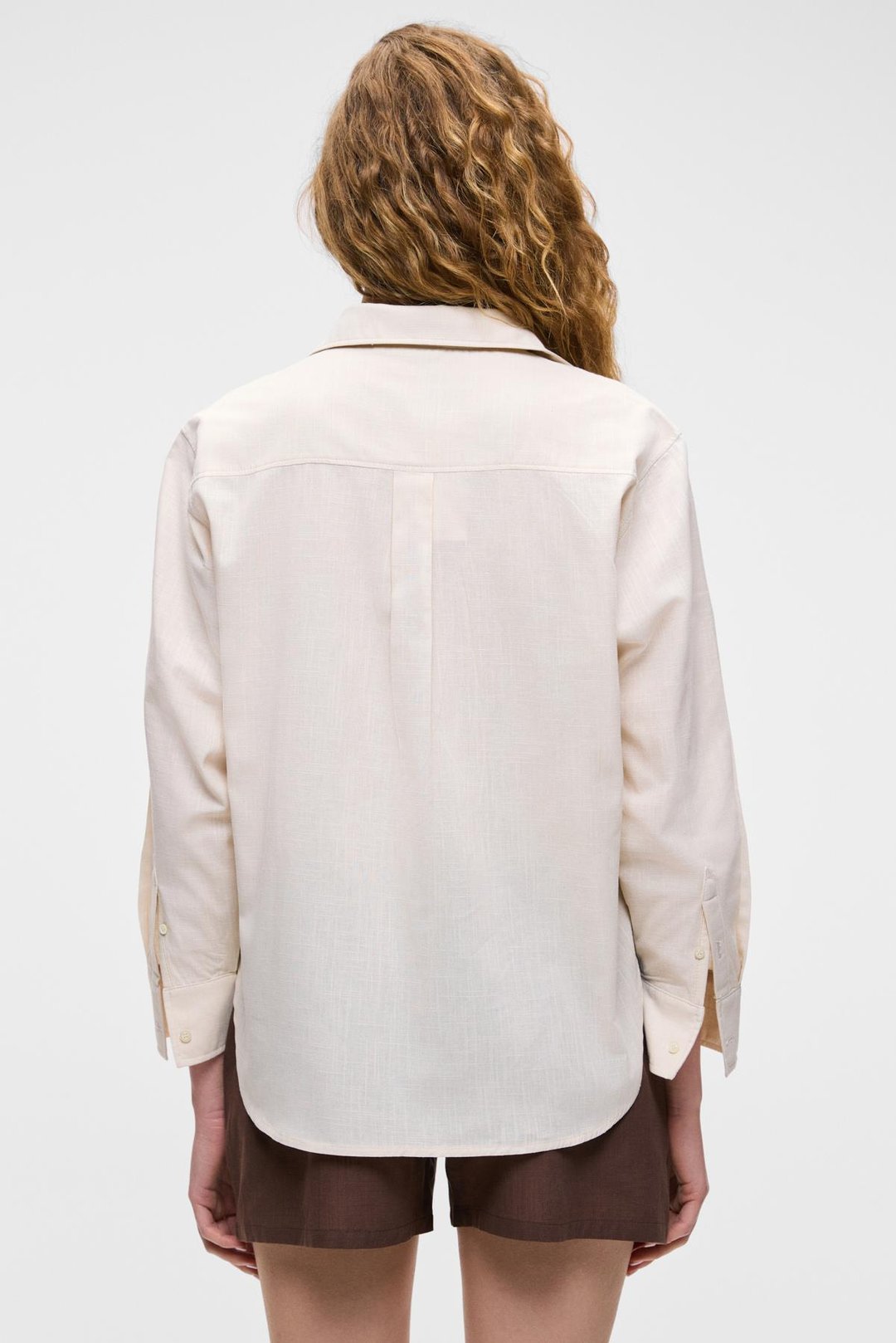 RIGO Kadın Gömlek Yaka Uzun Kol Regular Uzun İnce Krem Gömlek