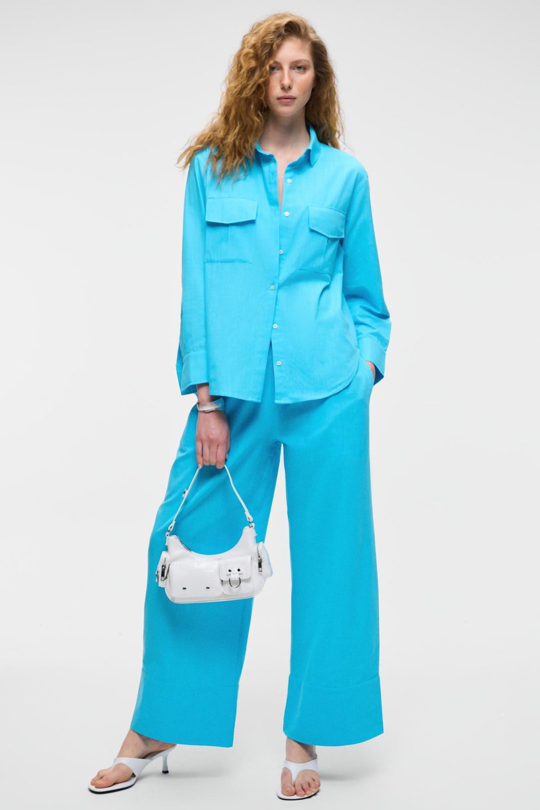 RIGO Kadın Gömlek Yaka Uzun Kol Regular Uzun İnce Mavi Gömlek