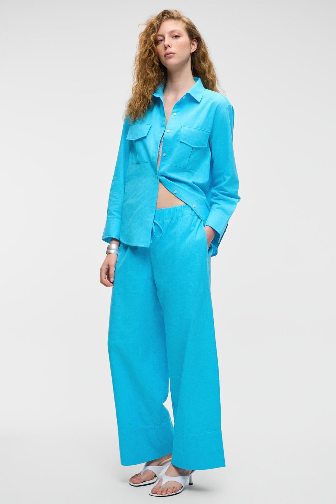 RIGO Kadın Gömlek Yaka Uzun Kol Regular Uzun İnce Mavi Gömlek