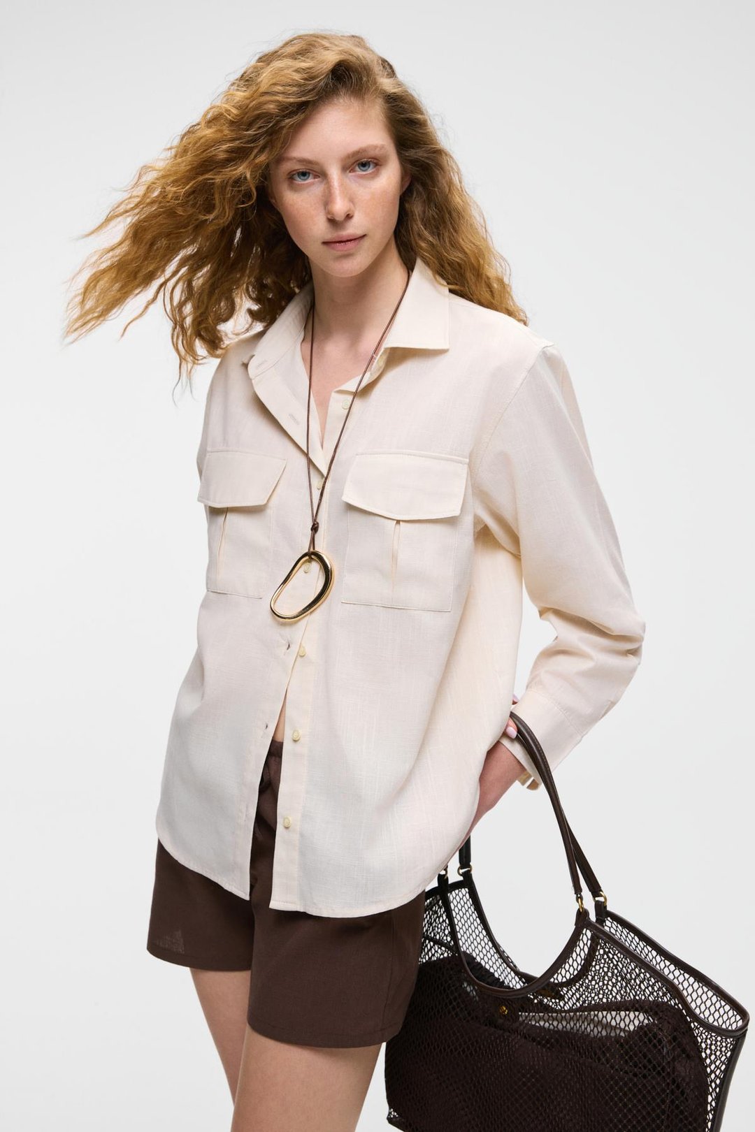 RIGO Kadın Gömlek Yaka Uzun Kol Regular Uzun İnce Krem Gömlek