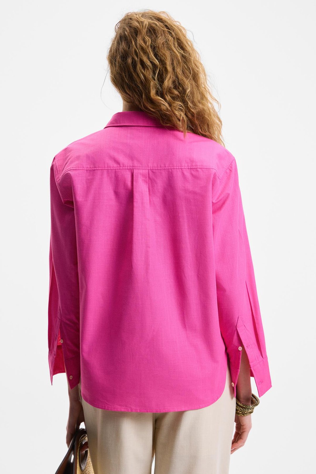 RIGO Kadın Gömlek Yaka Uzun Kol Regular Uzun İnce Fuşya Gömlek
