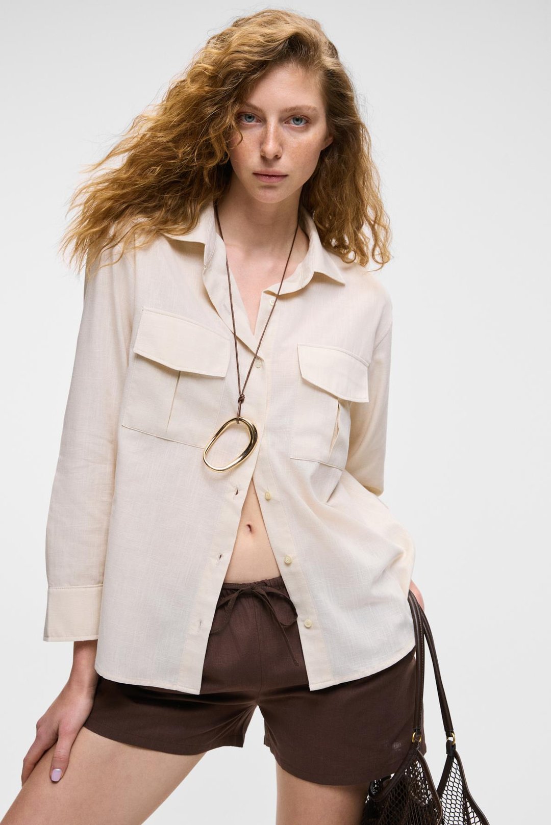 RIGO Kadın Gömlek Yaka Uzun Kol Regular Uzun İnce Krem Gömlek