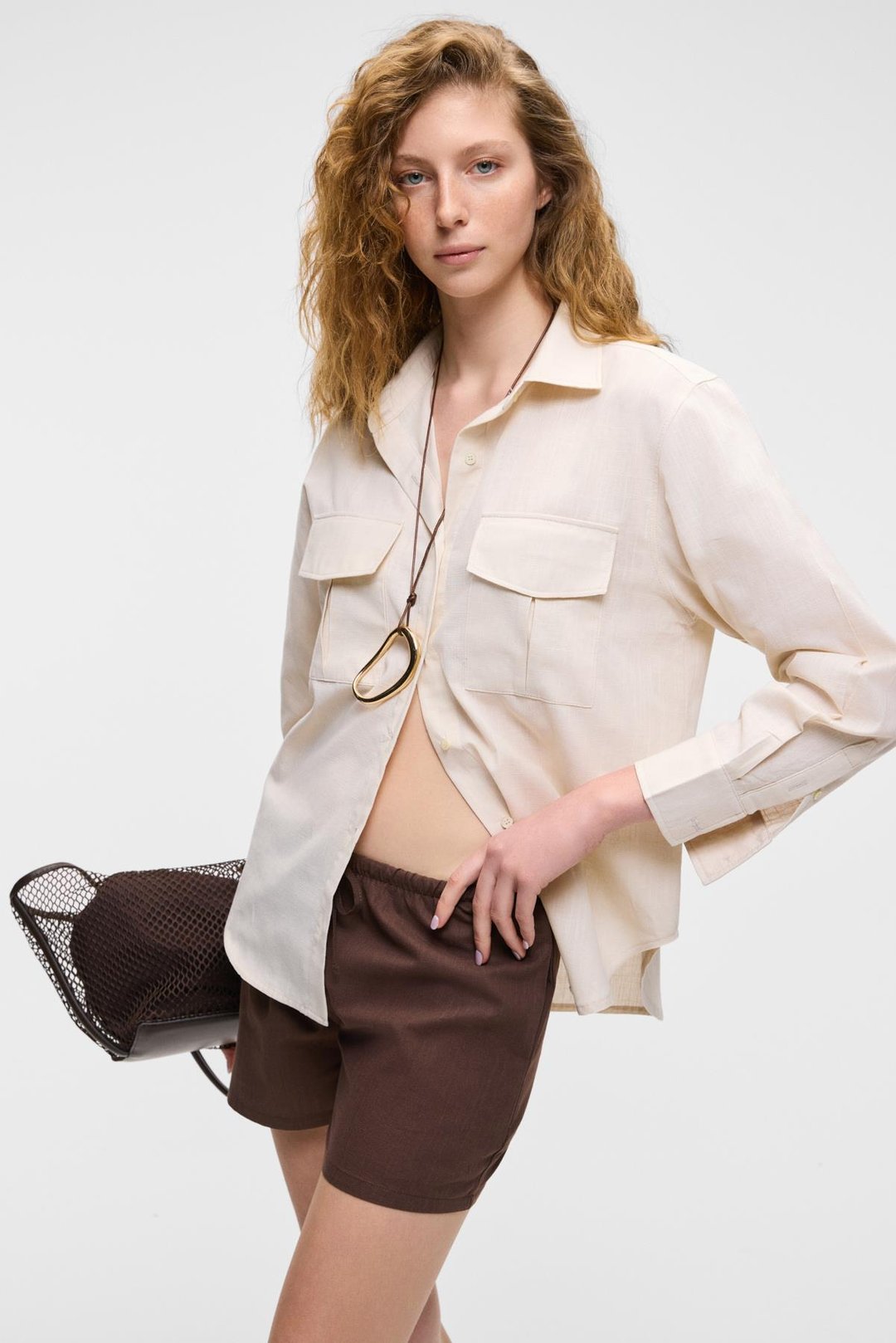 RIGO Kadın Gömlek Yaka Uzun Kol Regular Uzun İnce Krem Gömlek