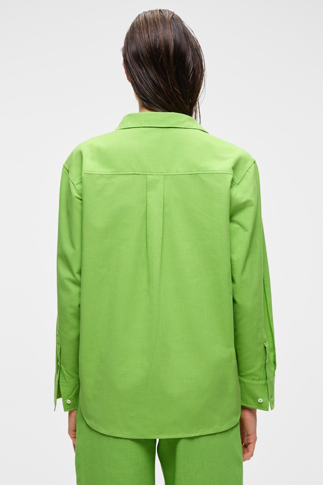 RIGO Kadın Gömlek Yaka Uzun Kol Regular Uzun İnce Yeşil Gömlek