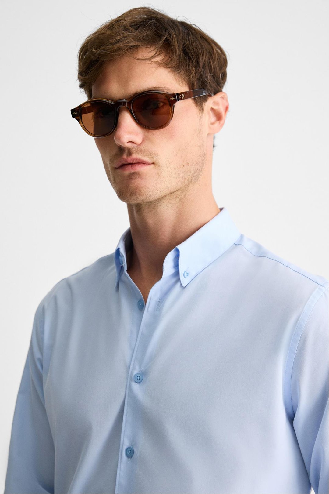 RISTO Erkek Düğmeli Yıkama Sonrası Ütü İhtiyacını En Aza İndiren Kumaş Gömlek Yaka Manşetli Mavi Gömlek